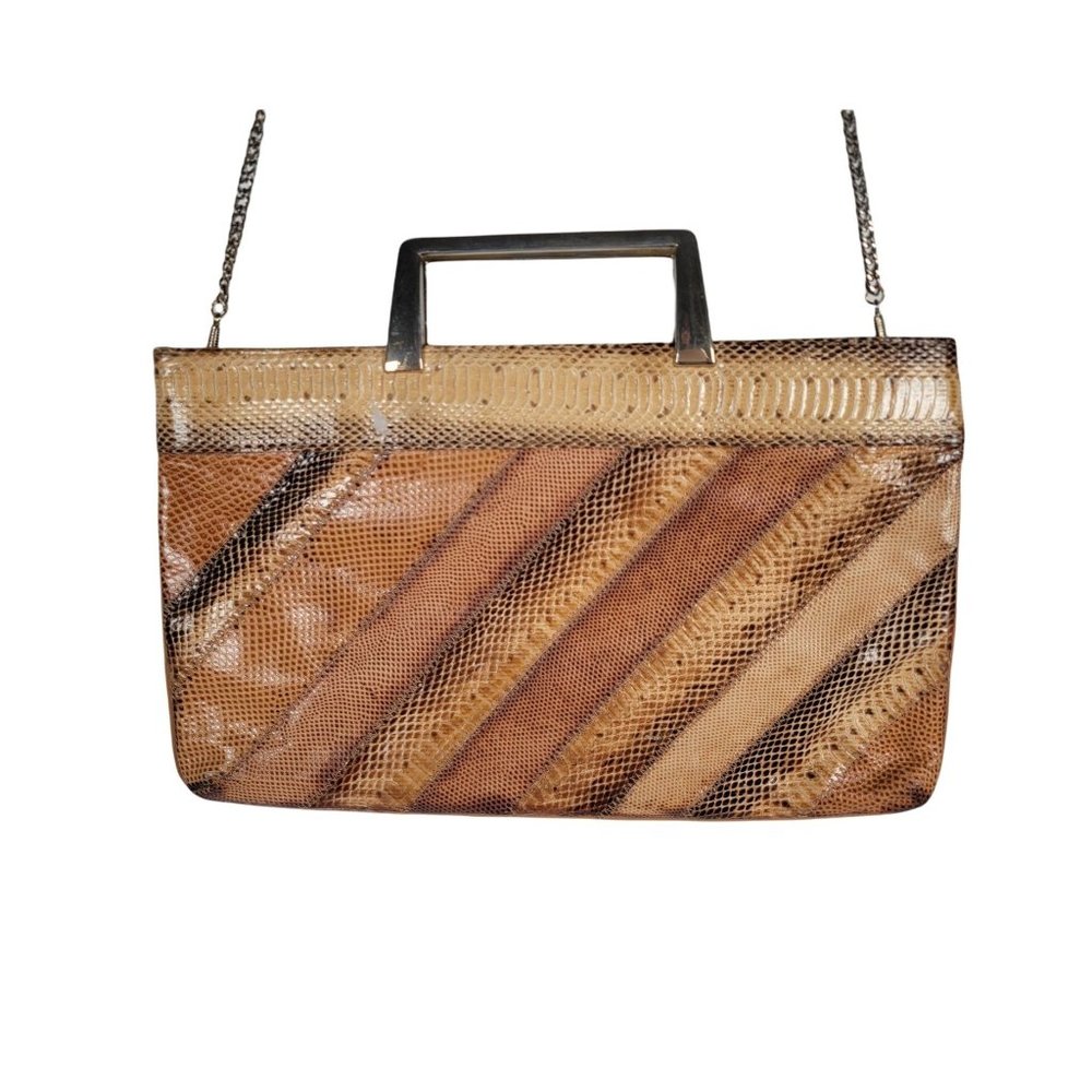 Vintage Varon Snakeskin Shoulder Crossbody Bag Purse Clutch Gold Tone